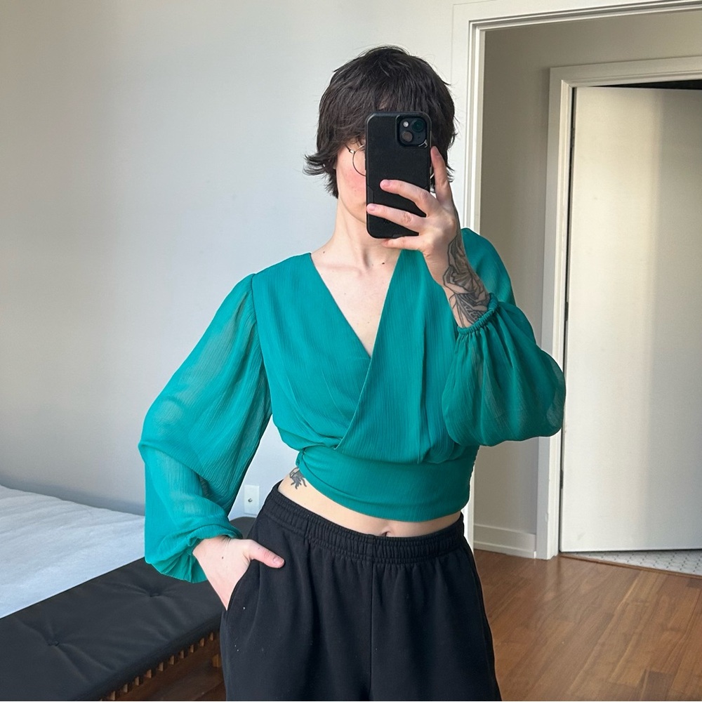 Flowy Teal Wrap Top